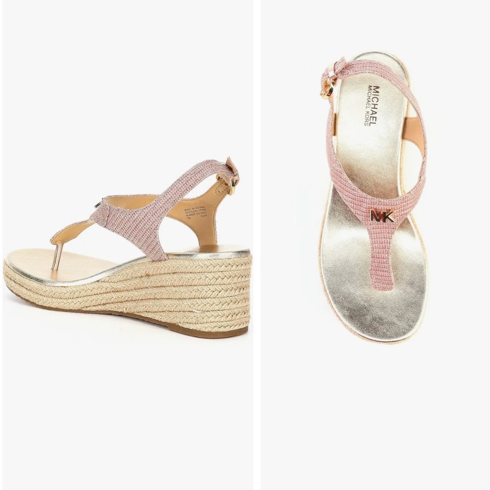 ✨Michael Kors Laney Sparkle Pink & Gold Espadrille Wedge Sandals💖